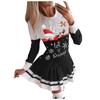 Women's Patchwork Printed Pleated Round Neck Long Sleeve Christmas Dress