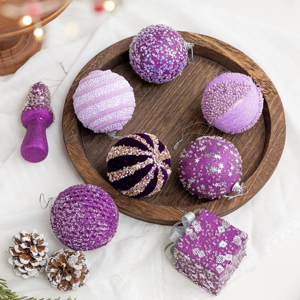 Purple 8CM Foam Christmas Ball Ornament for Tree, Wreath, or Scene Decoration.