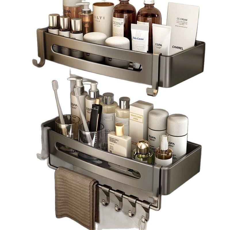 Aluminum Bathroom Storage Rack With Hooks For Shower And Toilet Organizer