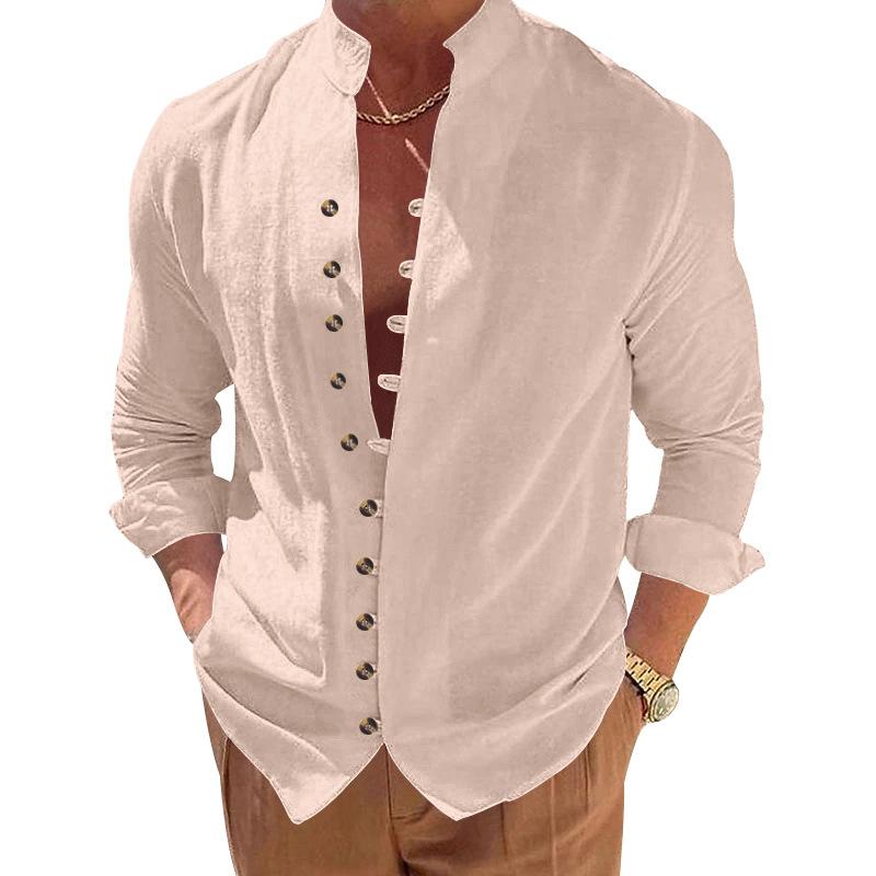 New Buckle-down Men's Retro Linen Casual Loose Long-sleeved Shirt