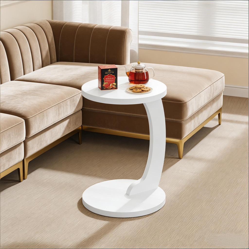Side Table, Round Coffee Table, C-Shaped Side Table, Living Room Table, Temporary Computer Table (Table Only)