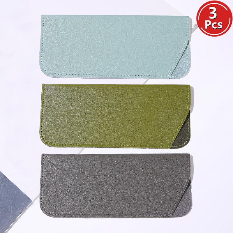 3 Pcs PU Leather Glasses Storage Pouches New Fashion Multicolor Portable Soft Eyeglass Cases Trendy Stylish Design Eyewear Bags