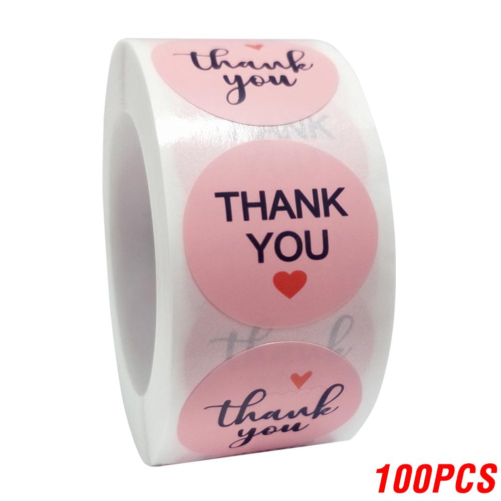 100-500pcs Thank You Sticker Envelope Seal Scrapbook Sticker Pink Heart Cute Round Sticker Stationery Label Stickers