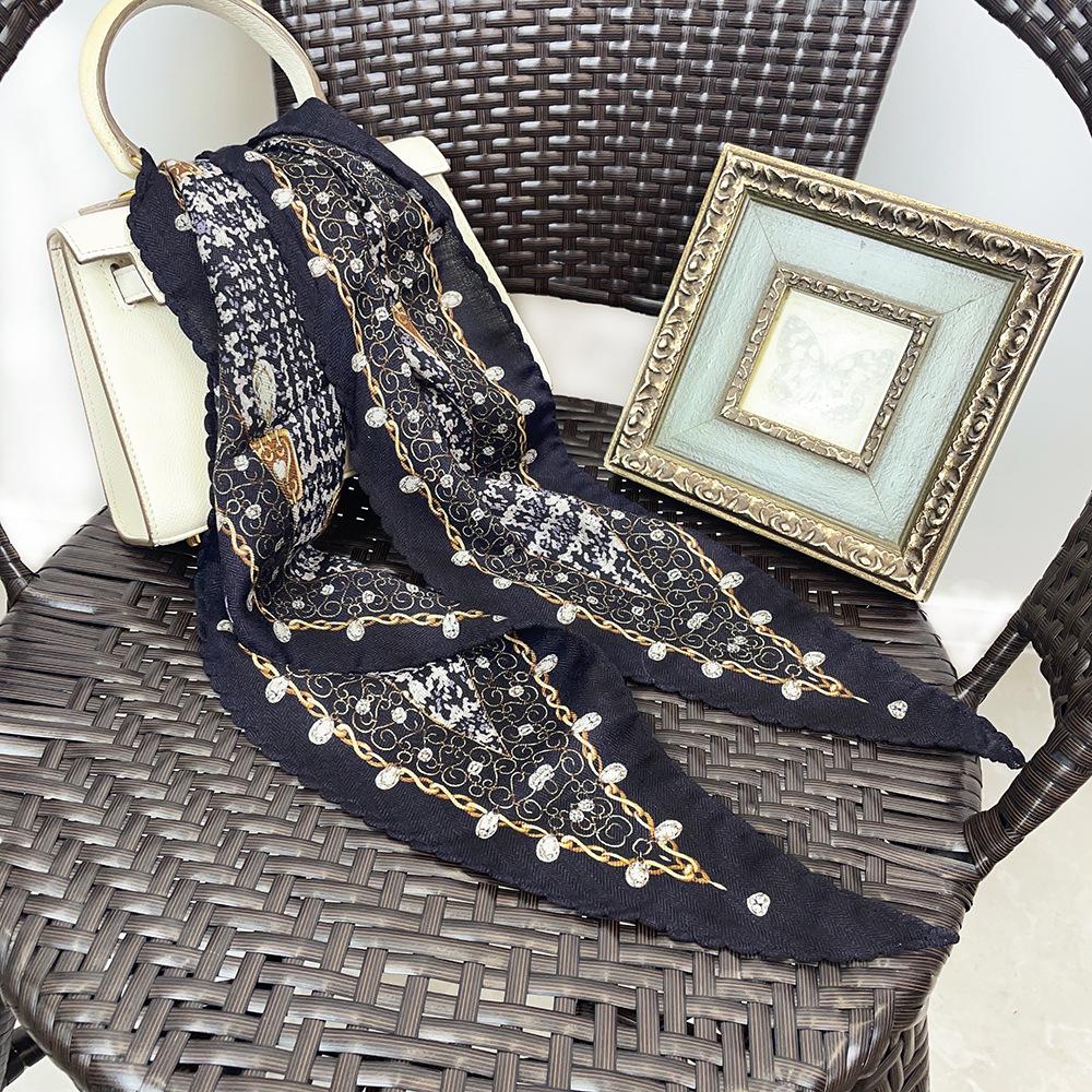 Lace Silk Wool Diamond Scarf: Versatile Autumn/Winter Double-Sided Mulberry Silk and Wool Shawl