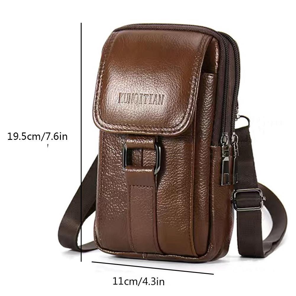 Portable Men Messenger Bags Cowhide Leather Cell Phone Belt Pack Fashion Simple Multi-pockets Casual for Outdoor Sport