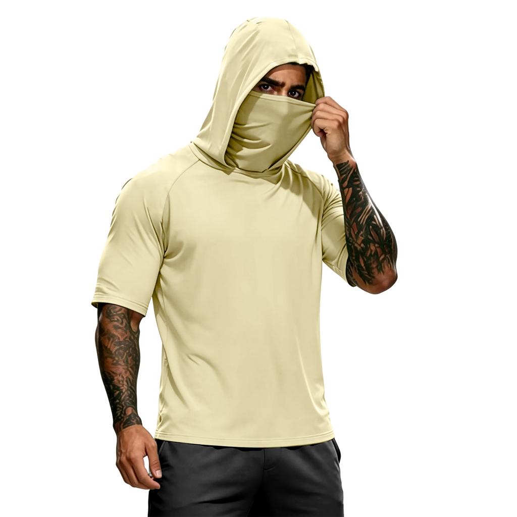 Men's Short Sleeve Hooded T Shirt Lightweight Pullover Athletic Top Raglan Sleeve Casual Workout Tee Shirt