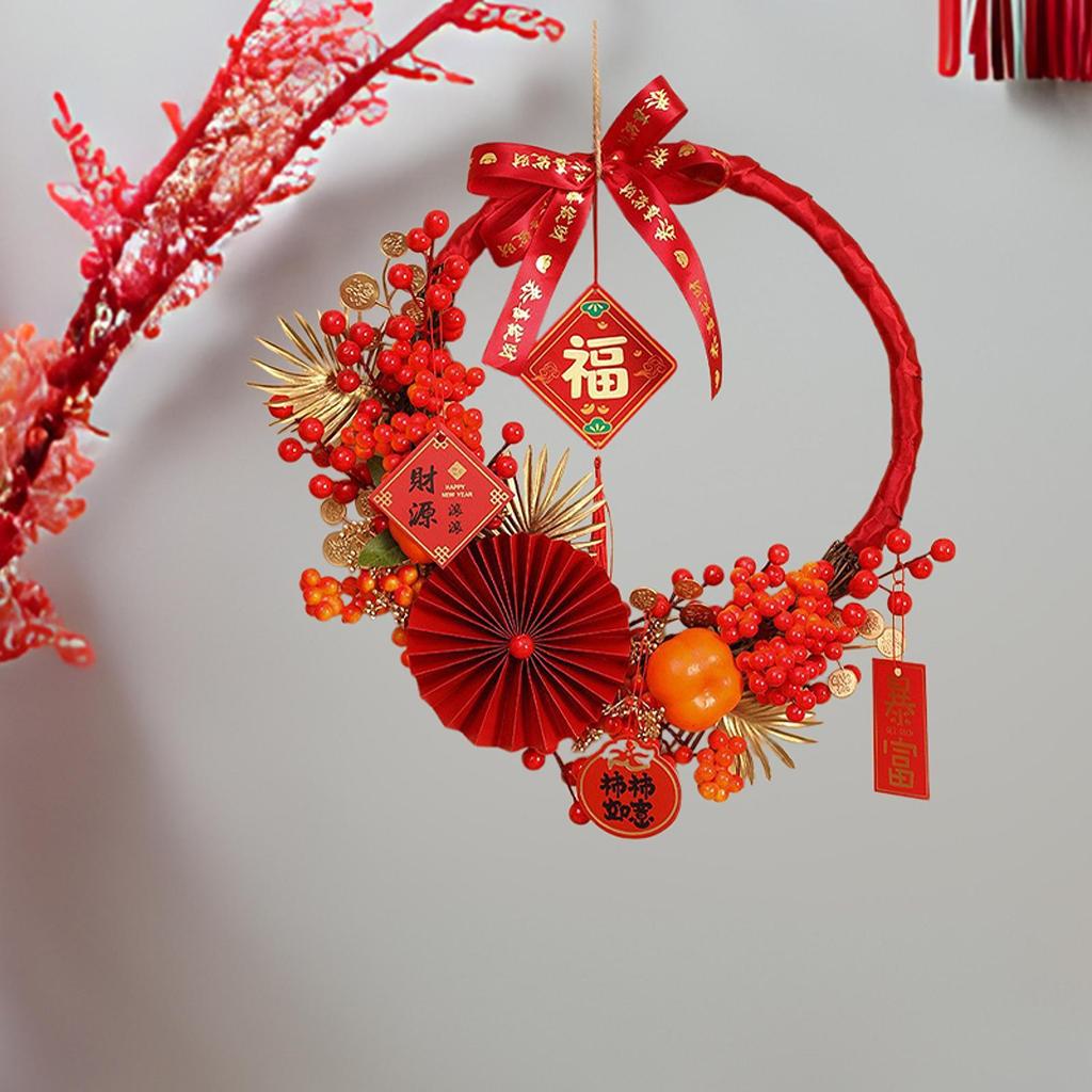 Chinese New Year Wreath Blessing Pendant Artificial Garland Window Decoration for Home Spring Festival Party