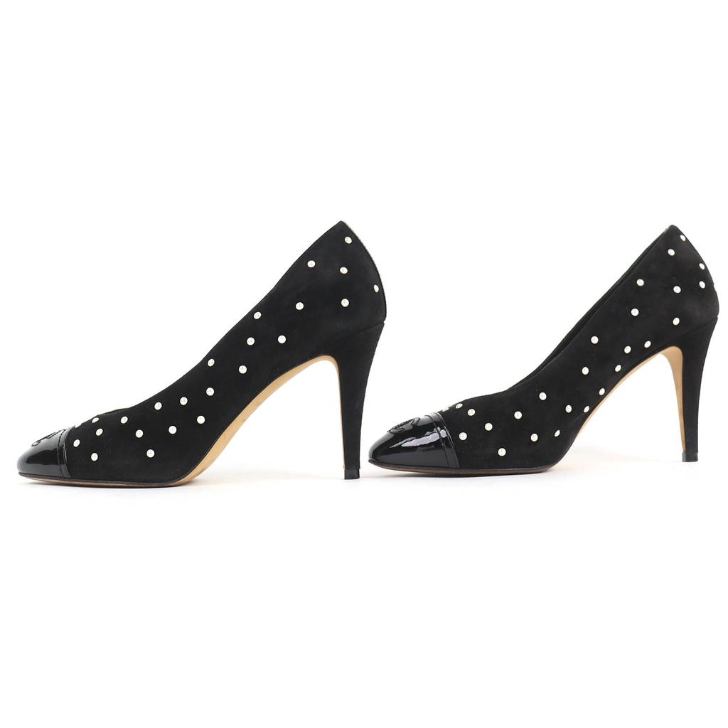 Great CHANEL pumps COCO Mark Faux Pearl Patent Leather Suede black 36 G33423 Used