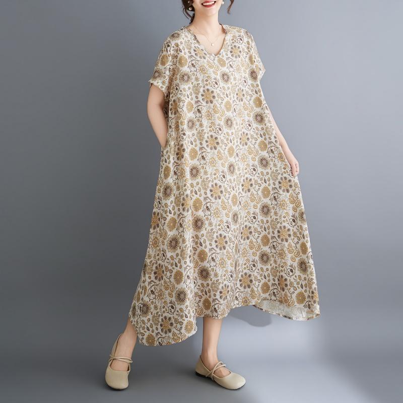 DIMANAF New 2026 Women Sundress Plus Size Summer Beach Long Dress Loose Casual Maxi Lady Floral Print Dress