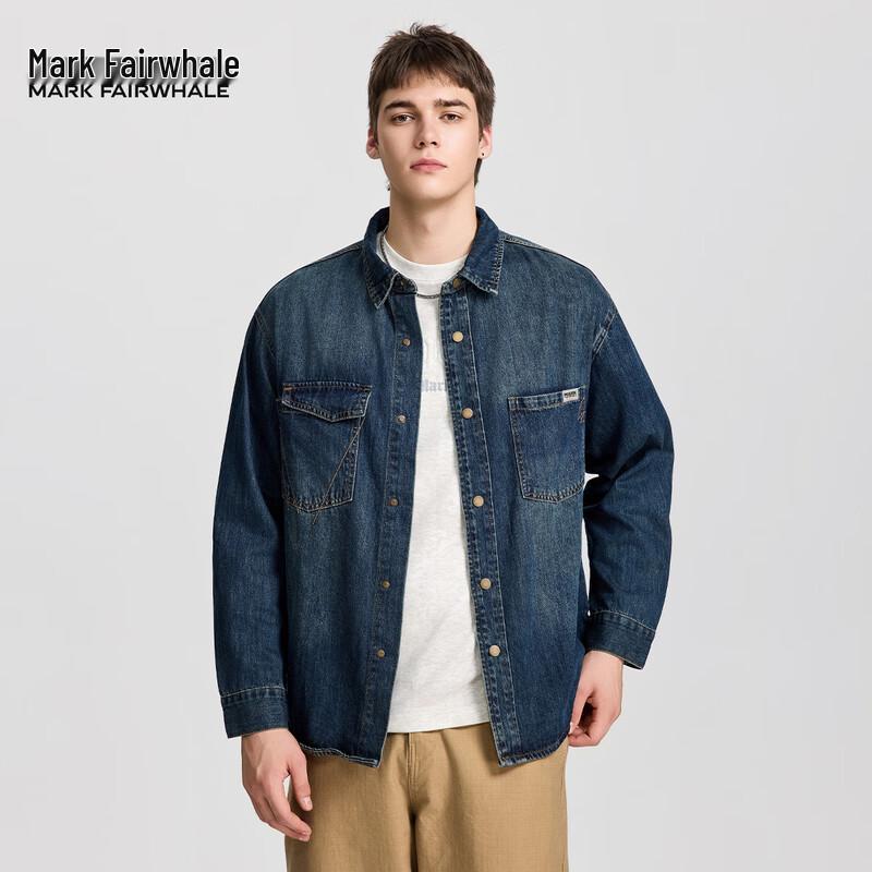 Mark Fairwhale Men's American Retro Washed Denim Shirt Jacket