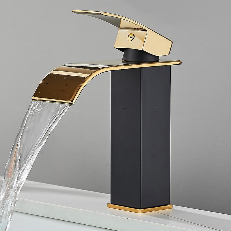 Quyanre Matte Black Waterfall Basin Faucet Single Handle Mixer Hot Cold Water Basin Crane Tap For Bathroom Wash Basin Mixer Tap