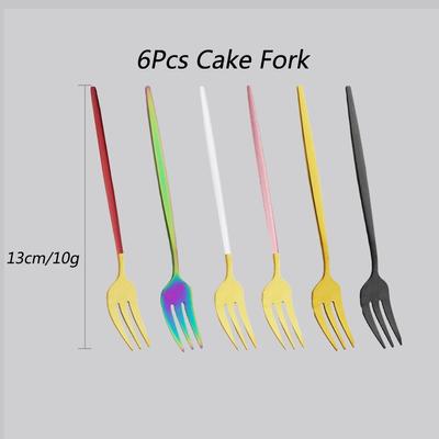 6Pcs Fork Set Colorful Small Dessert Fork Stainless Steel Forks Set For Cake Snack Salad Fork Dinnerware Cutlery Tableware Set
