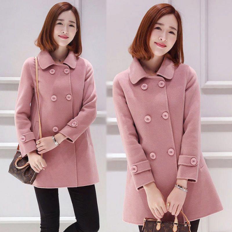 2024 Autumn Women's Korean Style Slim Fit Mid-Length Wool Coat