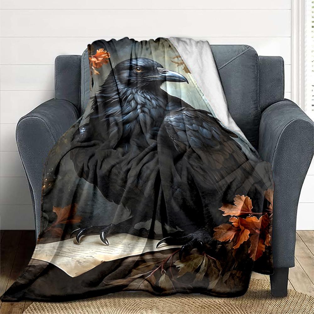 1pc Raven Art Print Blanket Lightweight Blanket Throw Blanket For Sofa, Bed, Travel, Camping, Livingroom, Office yy251010001 75x90cm