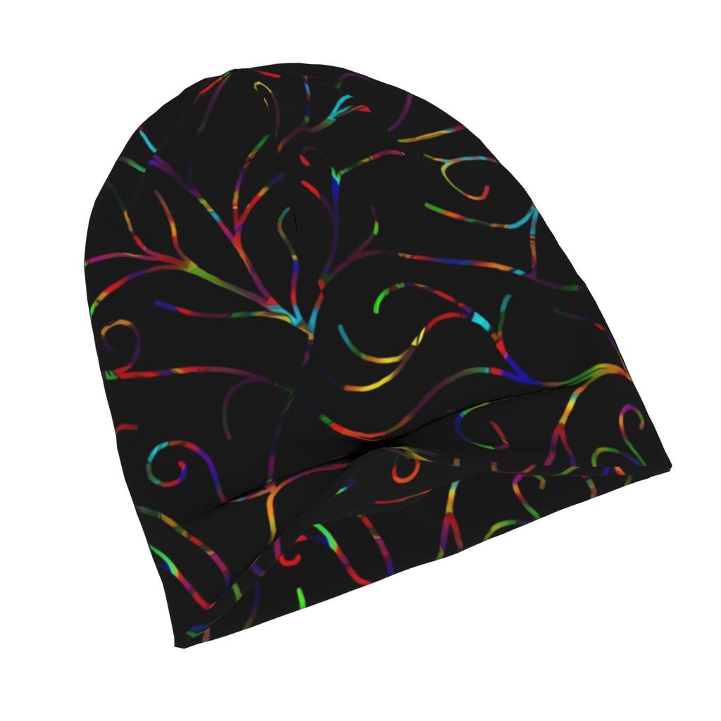 2D Flat Printing Black Velvet Rainbow Vines Knit Hat with Subtle Fashion Details Ideal for Adults Looking To Add Texture and Character To Cold-season