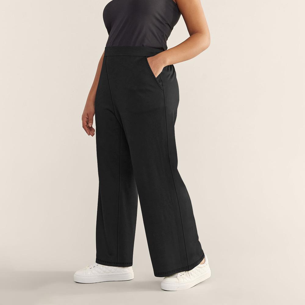 

Plus-Size Straight-Leg Wide-Leg Pants Elastic Waist Casual Loose-Fit Black Slimming Flattering Plus-Size Yoga Pants 5XL