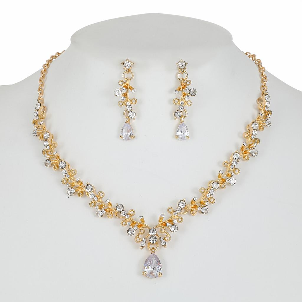 Bridal Wedding Necklace Earrings Set Women's Clip Zircon Series Diamond Crystal Clavicle Chain Evening Dress Accessories