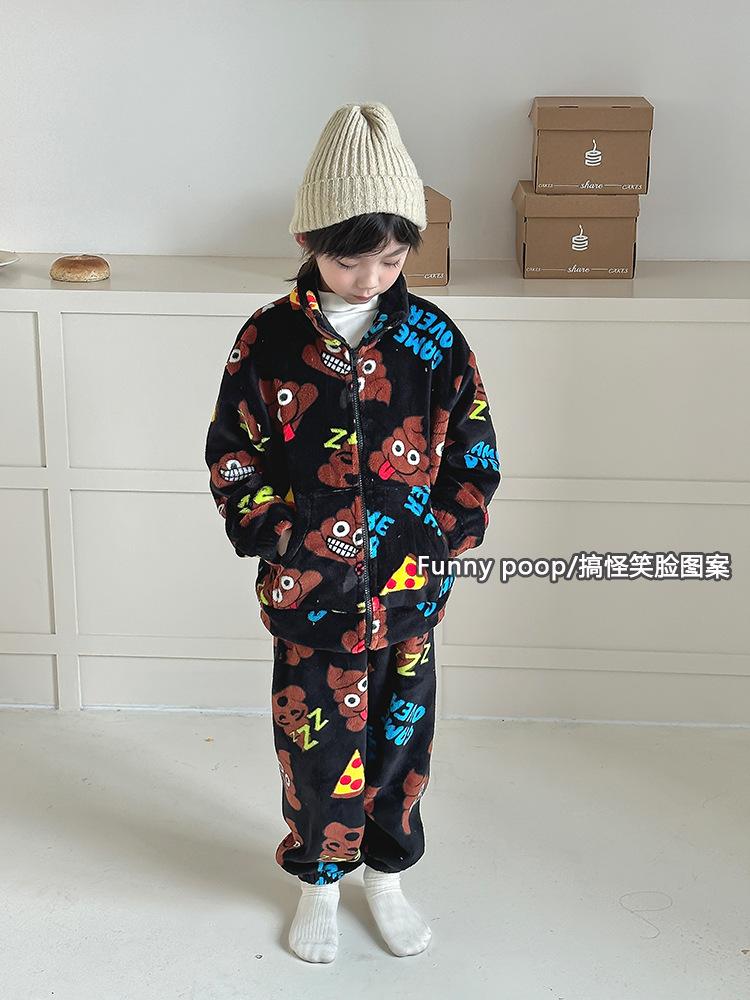 

Winter Children Home Furnishing Long-sleeved Trousers Set Thickened Warm Solid Color Boys Girls Home Clothes 120(height110-115cm)