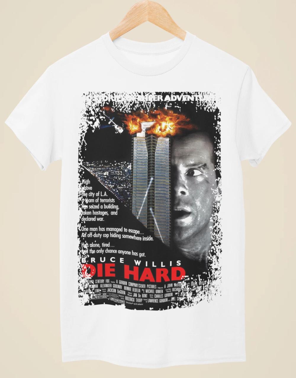Retroinspired Tshirt based on the movie poster of Die Hard Pure cotton unisex black Tshirt suitable for all seasons M