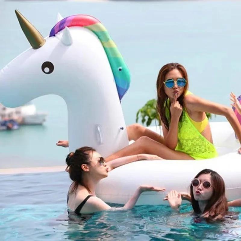 Summer Pool Inflatable Toys Cartoon Unicorn Shape Swimming Ring Toys for Kids Adults PVC Thickened  Air Beach Party Water