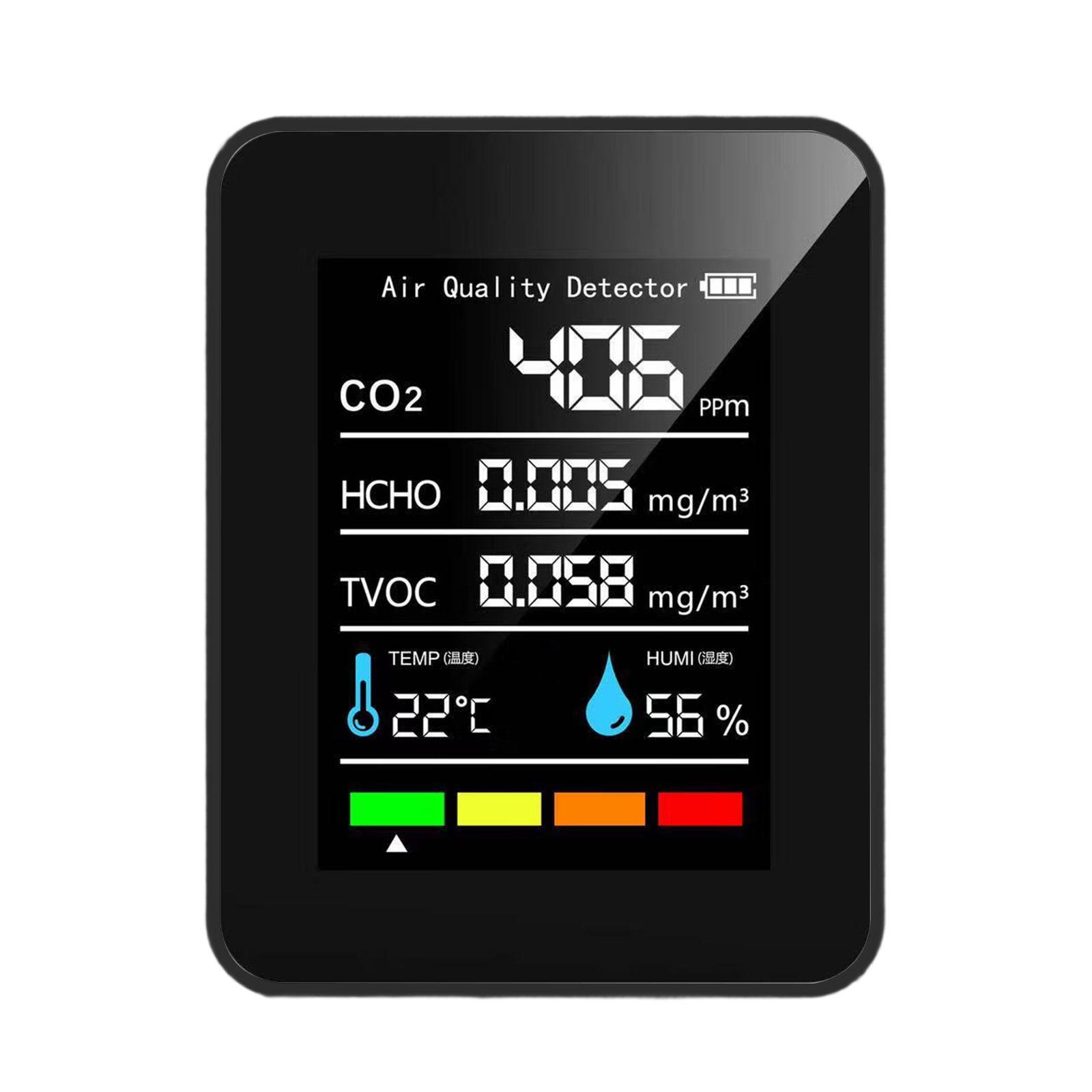 

Air Quality Meter 5 in 1 Air Quality Tester Portable CO2 Meter Air Quality Tester CO2/TVOC Temperature Humidity Meter чёрный