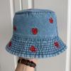 New Strawberry Denim Embroidered Shell Bucket Hat Men's and Women's Sunshade Basin Hat Spring and Summer Fashion Versatile Tide