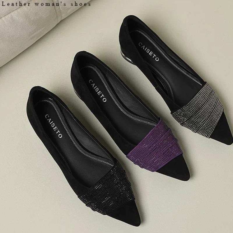 Fashion 2025 Fashion Spring and Autumn Shallow Mouth Comfort Rhinestone Temperament Pointed Toe Soft Sole Women's High Quality Shoes
