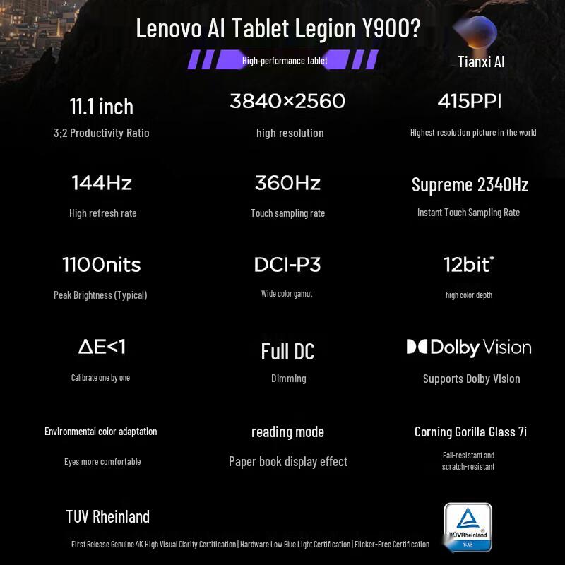 Lenovo Legion Y900 11.1-inch 4K 144Hz AI Tablet (CN version)