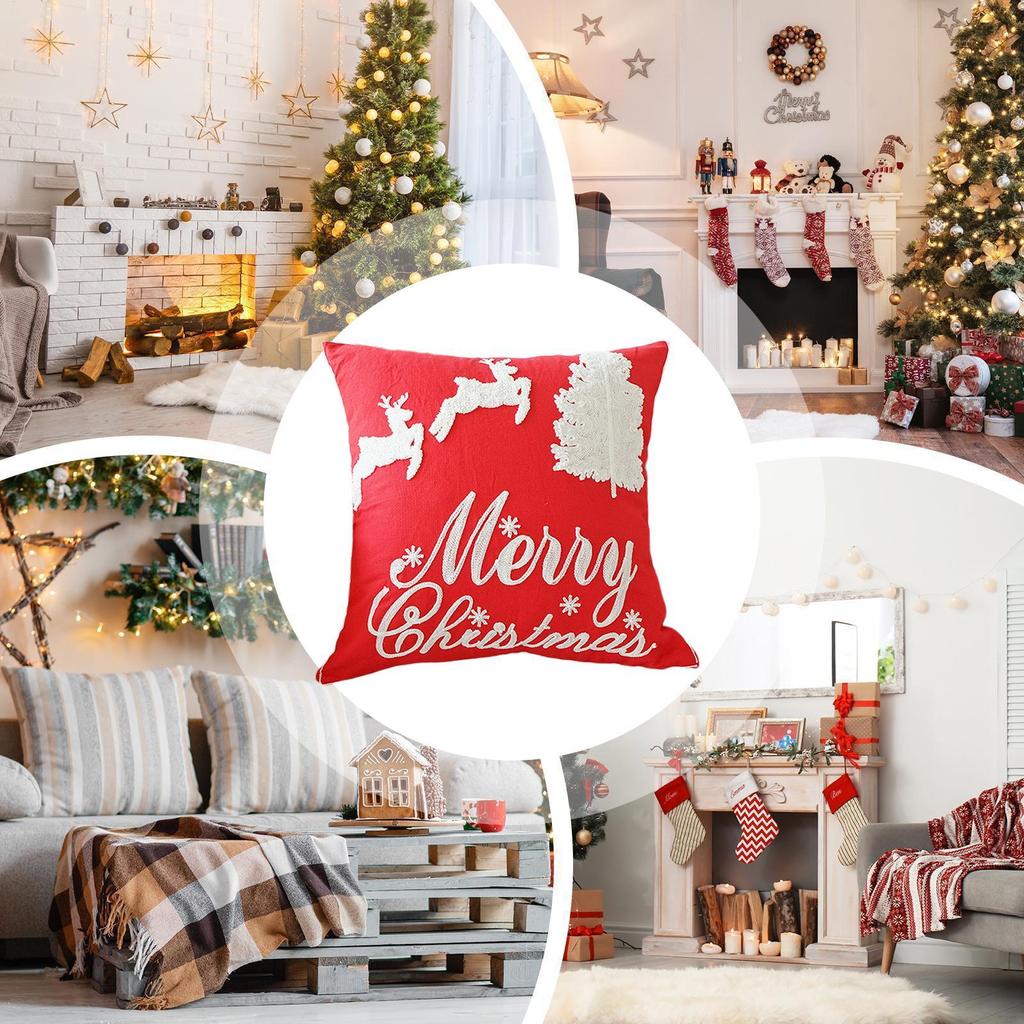 Christmas Throw Pillow Covers Soft Pillowcase With Zipper 18x18in Embroidered Pillow Covers For Home Decor Holiday Couch