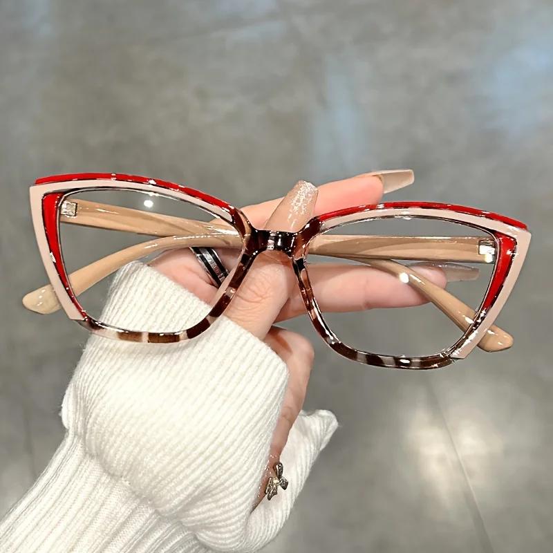 Personalized Cat Eye Clear Splicing Color Glasses Retro Color Block Fashion Decorative Glasses Computer Spectacles for Women