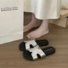 Trendy brand wearing cool slippers women's new silver leather one-word drag summer wearing beach sandals