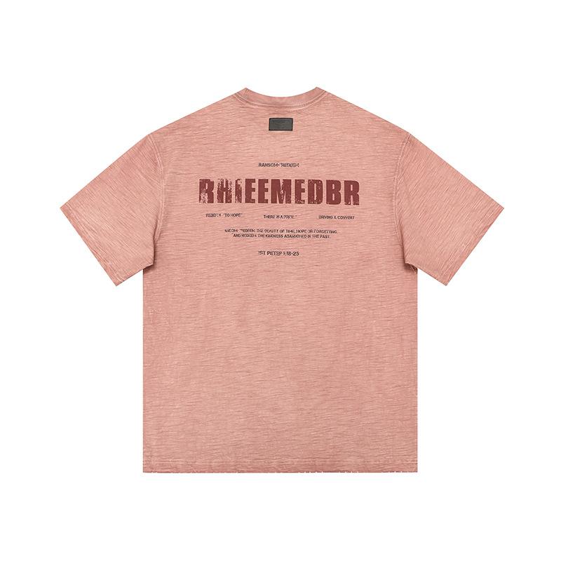 Vintage Style Heavy Bamboo Joint Cotton Wash Short-sleeved T-shirt for Mens Summer Updated Comfortable Fit T-shirt M