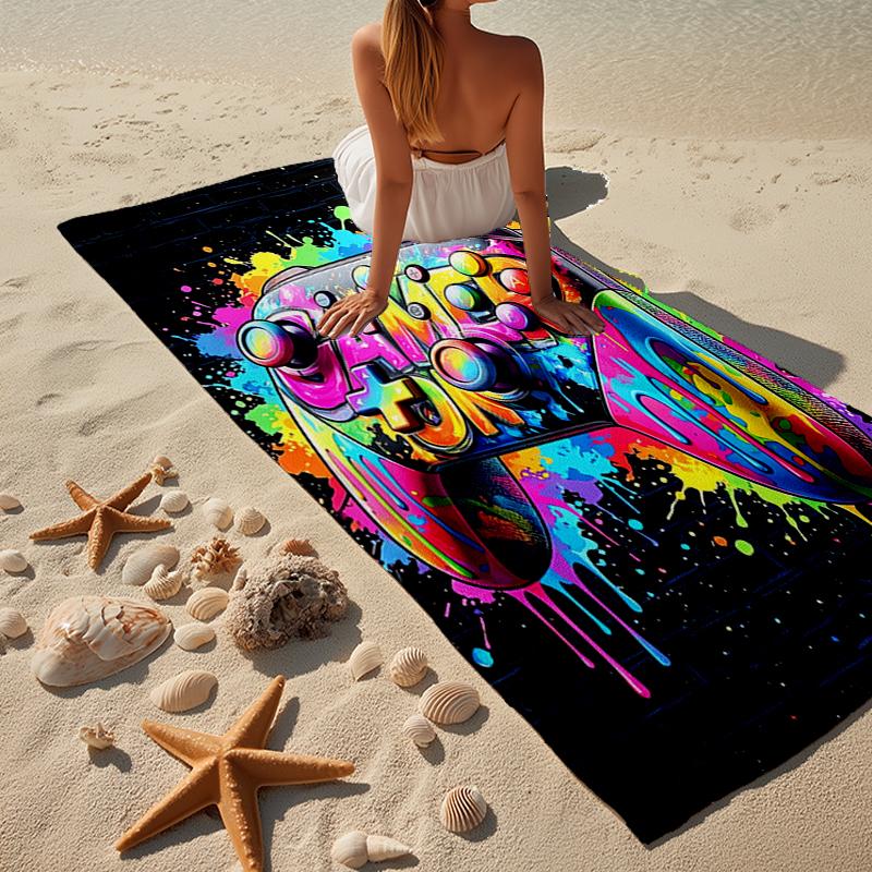 Neon Gaming Controller Beach Towel, Super Soft Microfiber, Gift for Her/Him, Birthday, for Pool, Beach, Travel, Home Decor Fan gifts