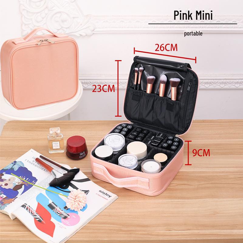 "Large Portable Pink Cosmetic Bag for Women - High-Capacity Makeup, Tattoo, and Nail Tool Storage"