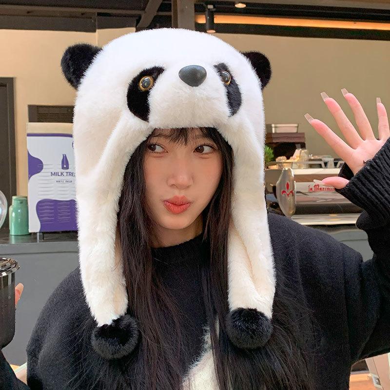 Mignon raton laveur de dessin animé en peluche femelle hiver extérieur ski chaud protection froide des oreilles bonnet à enfiler étudiant