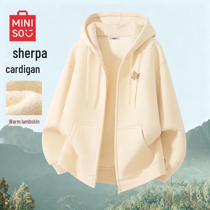 MINISO Men s Winter Sherpa Lined Hooded Zip-Up Sweatshirt M