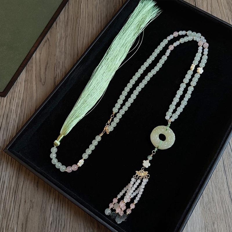 Fashion Chinese Style Beaded Long Tassel Necklaces Ethnic Style Hanfu Cheongsam Necklaces Accessories Retro Jewelry For Women