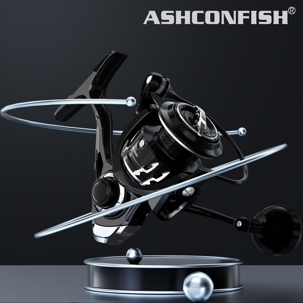 Ashconfish AK Spinning Reel with Metal lb Stainless Steel Bottom Bracket for Saltwater Freshwater Fishing Number Ultra-Strong Body, 25+ Drag,