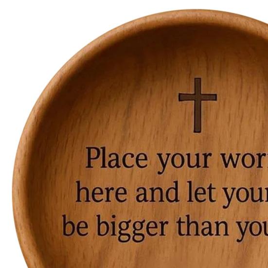 Yousheng Wooden Prayer Bowl Farmhouse Rustic Handcrafted Bible Verses Faith Bowl Round Decorative Scripture Blessing Bowl Religious Christian Gift