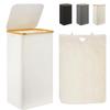Bamboo Handles Slim Laundry Hamper with Lid Collapsible Clothes Basket Bin  Towels