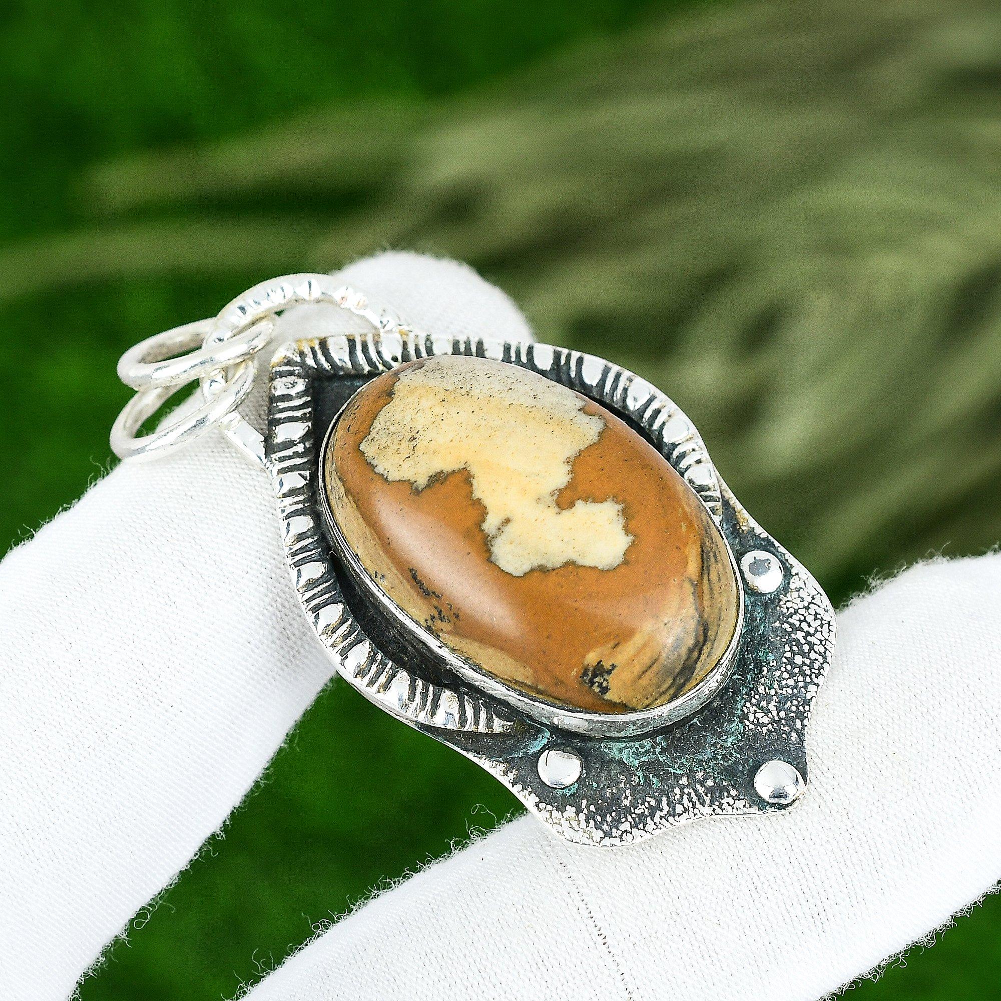 

Memorial Day Sale Picture Jasper Stone Bezel Wedding Pendant Jewelry 925 Silver