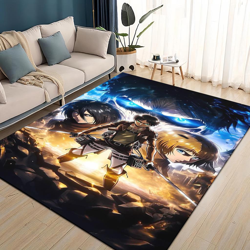 3D Cartoon Attack On Titan Eren Mikasa Anime Carpet Rug for Living Room Bedroom Home Sofa Decoration,kid Play Non-slip Floor Mat