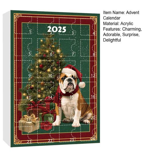 Dog Advent Calendar 2025 24Pcs 2D Dog Breeds Ornaments for Tree