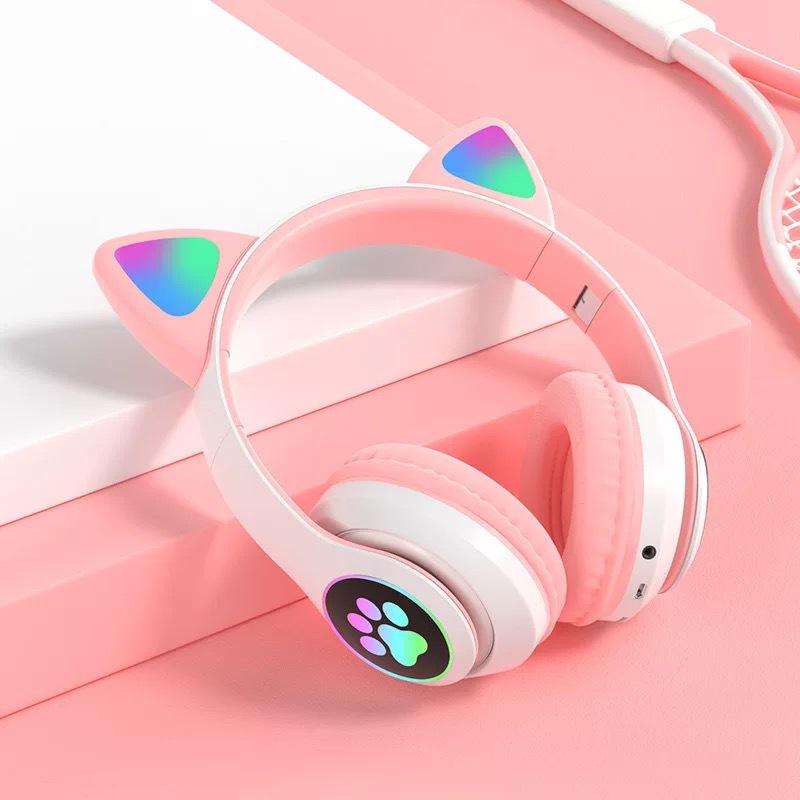 New JST-28 Cat Ear Bluetooth Headphones: Foldable, Over-Ear, Luminous, Wireless.