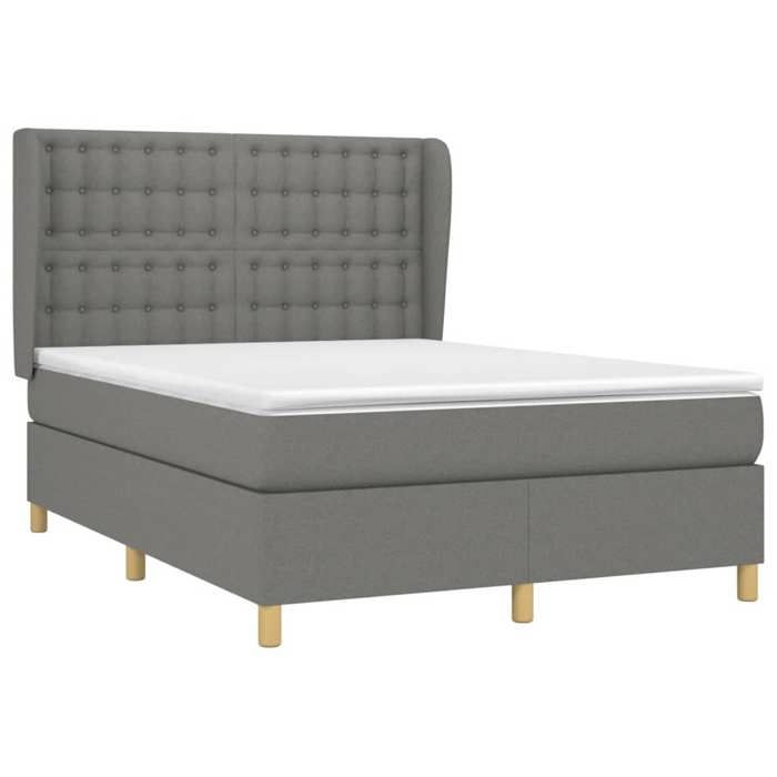 3128846 vidaXL Lit à sommier tapissier avec matelas Gris foncé 140x200cm Tissu