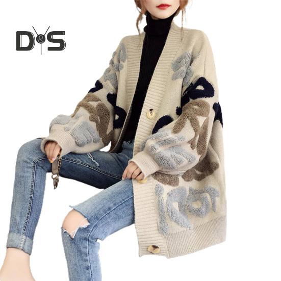 Dames Vest met Knopen Warme Dikke Gebreide Wintervest Retro Patchwork V