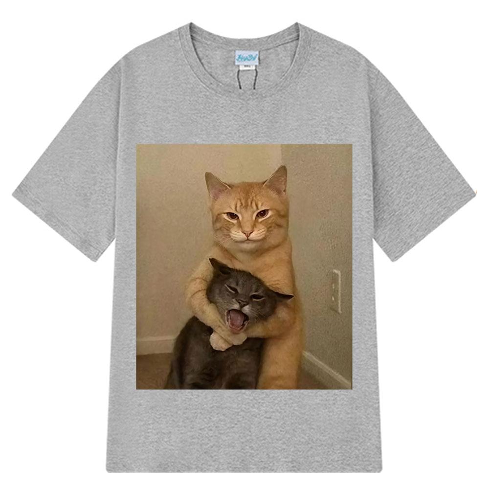 Fun Cat Meme Tshirt Unisexs Fashion Retro Tshirt Summer Short Sleeved Casual Loose Tshirt
