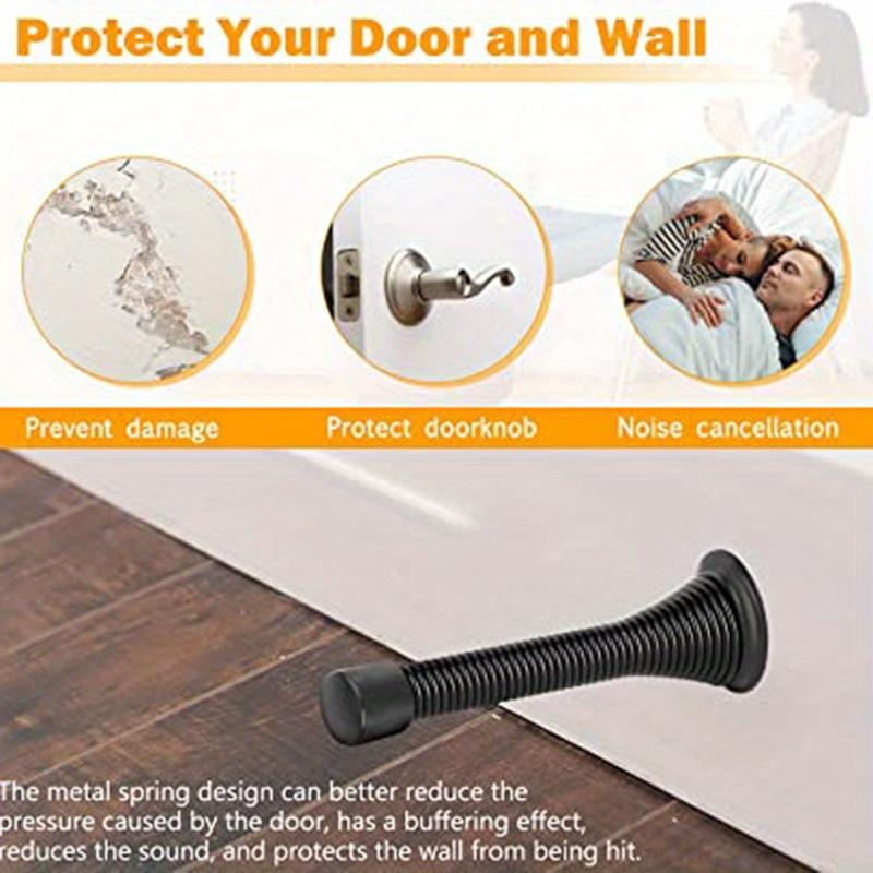 6pcs/set 6 Pack Spring Door Stopper Black- 3-3/8" Flexible Spring Door Stops With Black Rubber Bumper Tips