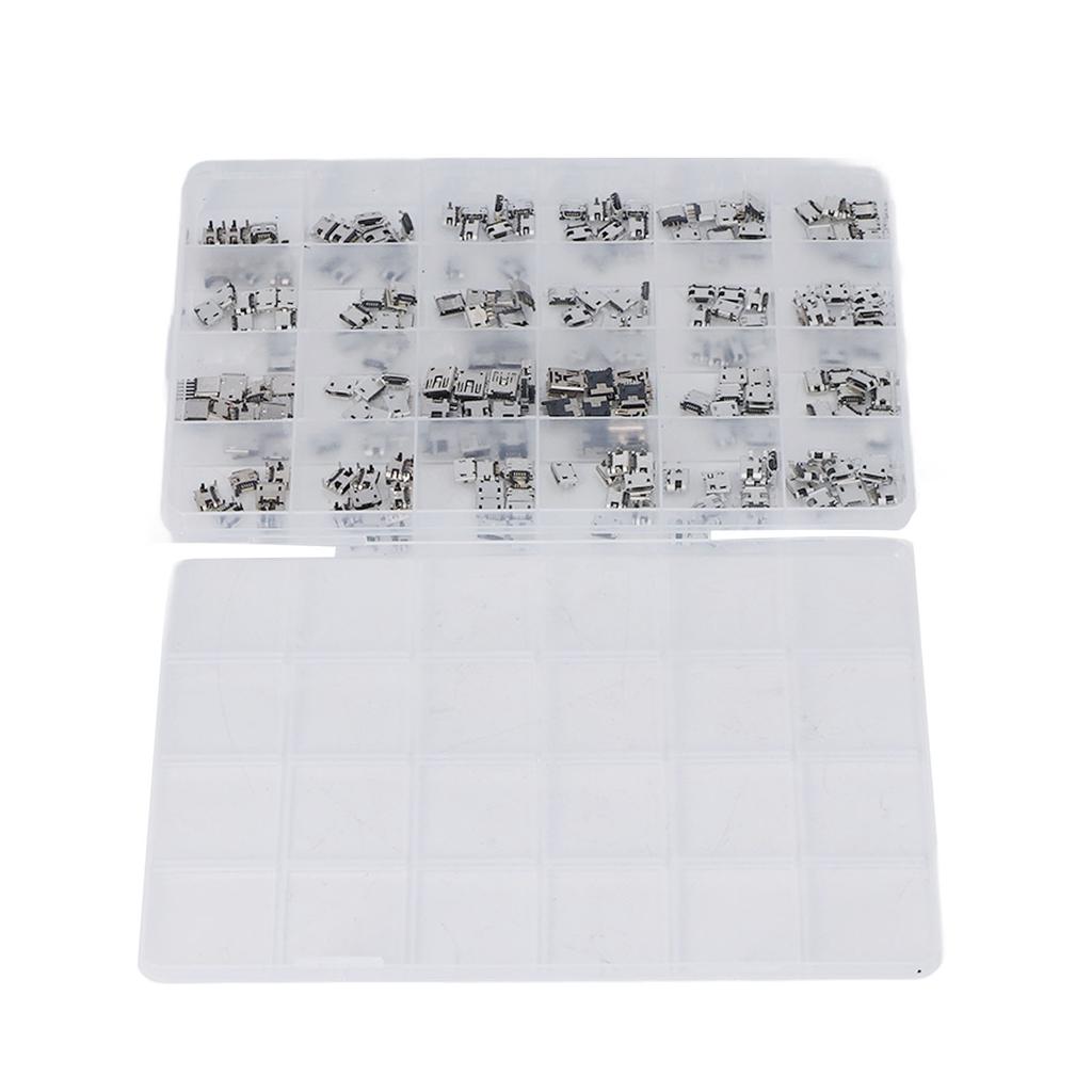 240Pcs Micro USB Socket 24 Types Jack Connector Stainless Steel for Phone Computer