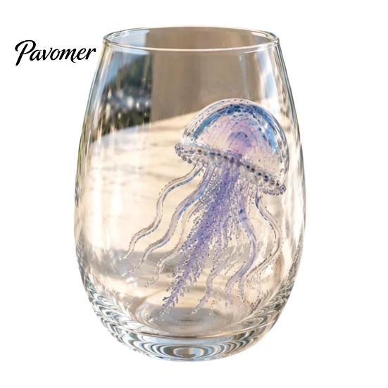 Transparent Octopus Motif Glassware 12oz Water Cup, Embossed Design, Hand Painted Marine Style Unique Gift for Ocean Lovers Drinking Home Bar